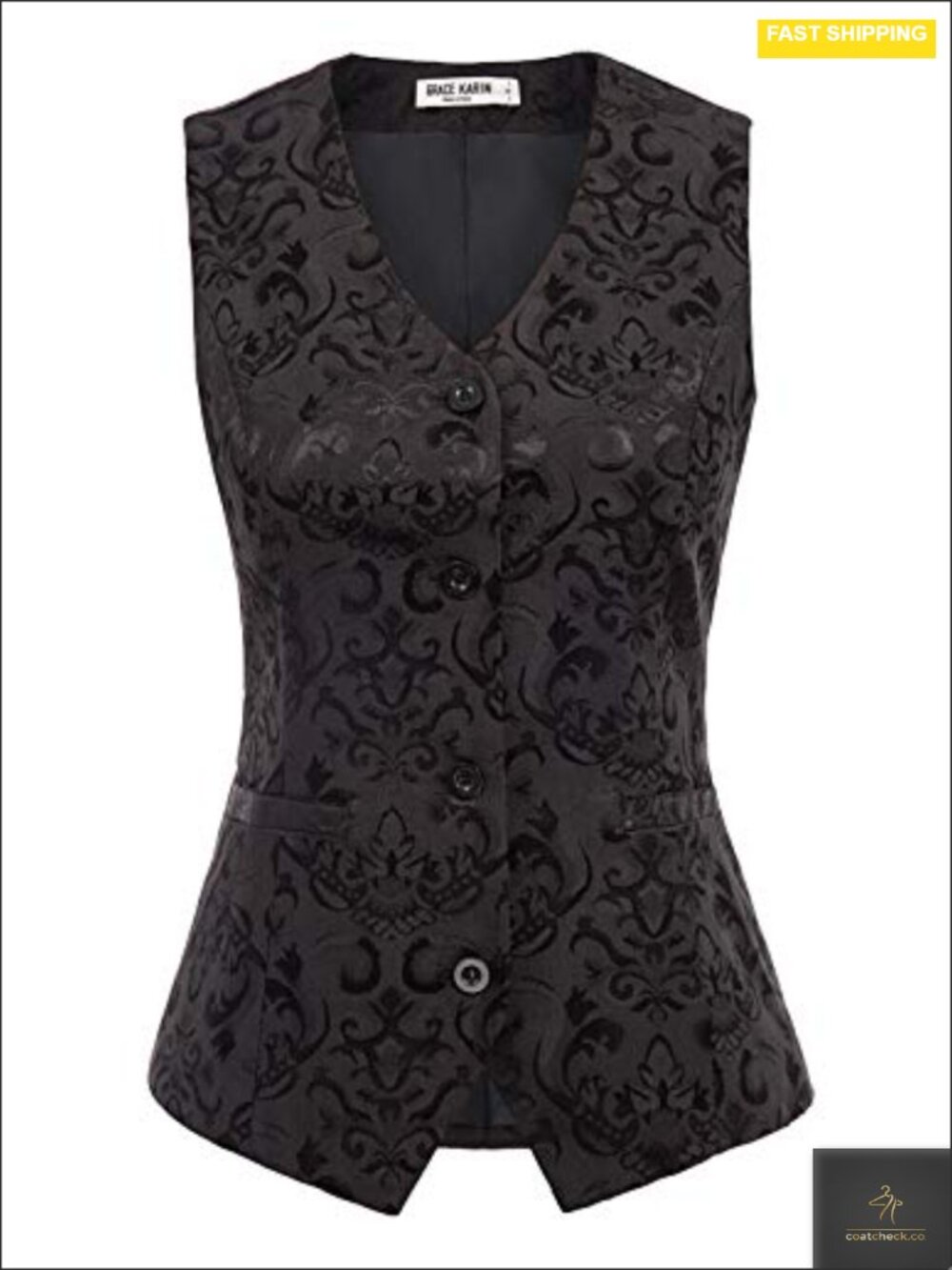 Women's Jacquard Waistcoat Vest Steampunk Sleeveless Jacket